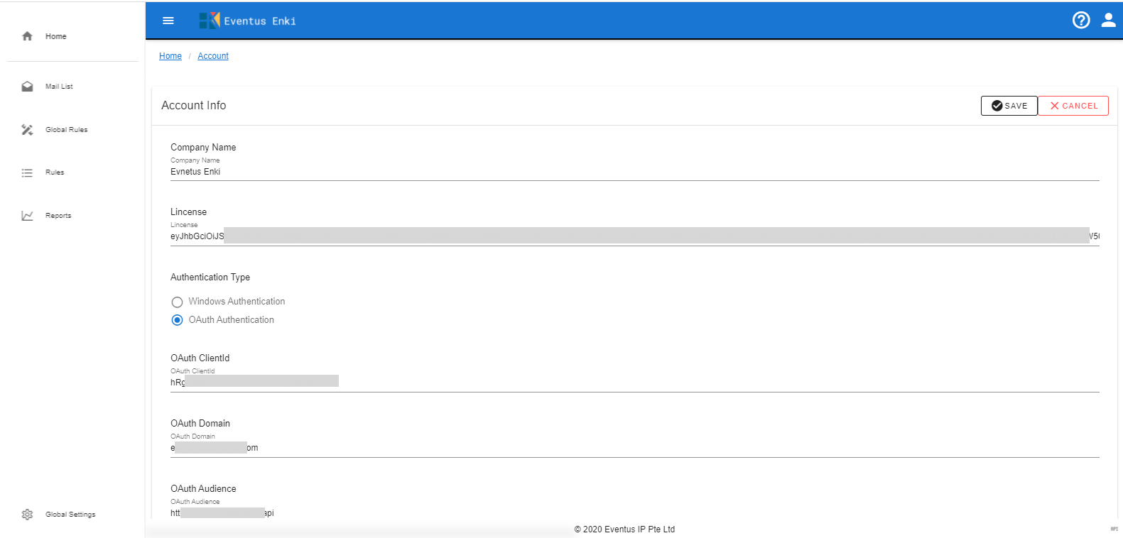 Enki Admin Portal Global Setting Account Setting