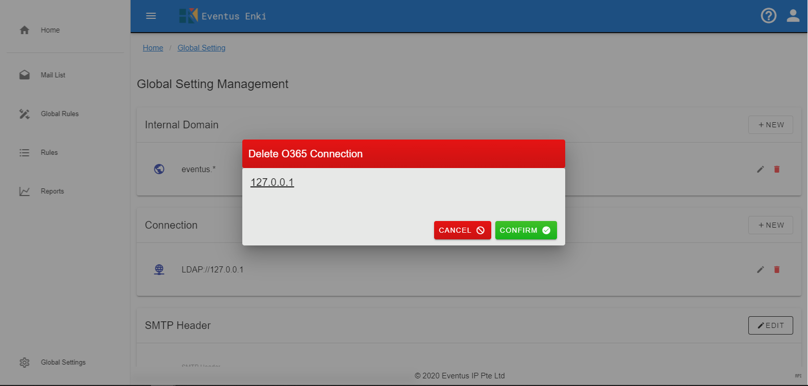 Enki Admin Portal Global Setting Connection Delete