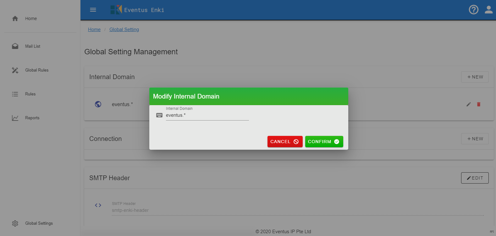 Enki Admin Portal Global Setting Internal Domain Modify