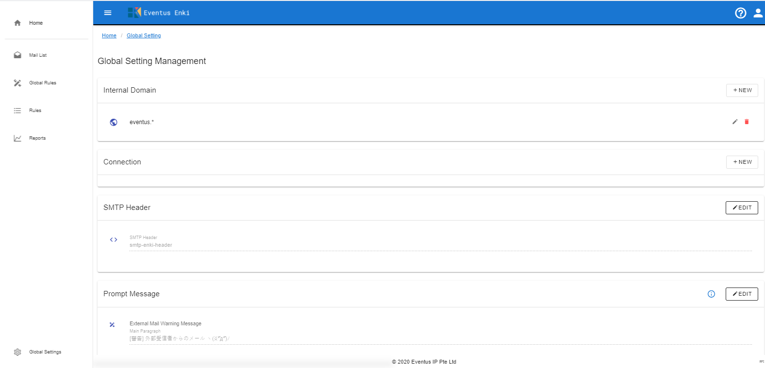 Enki Admin Portal Global Setting